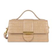 Croco Ily Flap Tas met Metalen Sluiting Lancaster , Beige , Dames