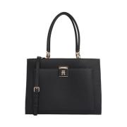 Zwarte Dames Handtas Satchel Stijl Tommy Hilfiger , Black , Dames