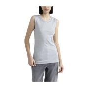 Stretch jersey top met Punto Luce afwerking Peserico , Gray , Dames