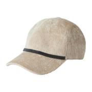 Beige Corduroy Baseball Hoed met Monile Decoratie Brunello Cucinelli ,...