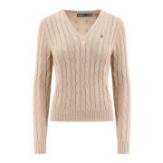 Katoenen V-hals Sweater met Logo Borduursel Polo Ralph Lauren , Beige ...