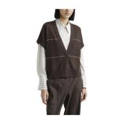 Wol, zijde, kasjmier en lurex korte mouw vest Peserico , Brown , Dames