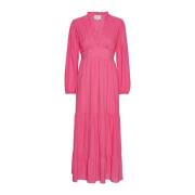 Roze Katoenen Lange Jurk American Dreams , Pink , Dames