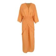 Tramonto, midi jurk in mandarijn ramie Cortana , Orange , Dames