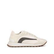 Witte canvas en suède lage sneakers Brunello Cucinelli , White , Dames