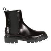 Zwarte leren enkellaars rubberen zool Tod's , Black , Dames