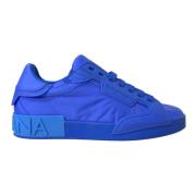 Blauw Leren Lage Top Sneakers Schoenen Dolce & Gabbana , Blue , Dames