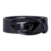 Gestructureerde leren riem met ovale gesp Diesel , Black , Heren