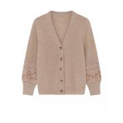 Kanten Gebreide Vest met Geborduurde Details Gustav , Beige , Dames