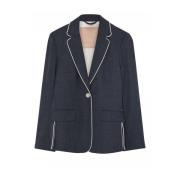 Klassieke Blazer met Piping Details Gustav , Blue , Dames