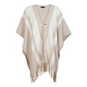 Kameelwolmix Franje Poncho Fay , Beige , Dames