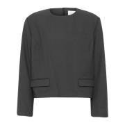 Donkergrijze Blouse met Lange Mouwen Gestuz , Gray , Dames