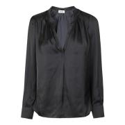 Zwarte Satijnen Koreaanse Kraag Shirt Zadig & Voltaire , Black , Dames