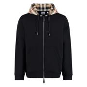 Geruite Patroon Volledige Rits Hoodie Burberry , Black , Heren