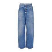 Blauwe Denim Knoopsluiting Broek MM6 Maison Margiela , Blue , Dames