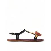 Elegante platte sandalen met kristalversiering Dolce & Gabbana , Black...