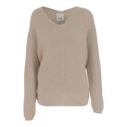 Geribbelde Cashmere V-Hals Trui Beige Allude , Beige , Dames