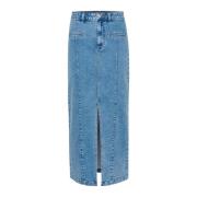 Denim Rok met Hoge Taille en Voorsplit Kaffe , Blue , Dames