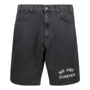 Denim Bermuda Shorts met Voorborduursel Pas De Mer , Black , Heren