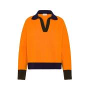 Oranje Top met Kraag en V-hals Momoni , Orange , Dames