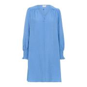 Vrouwelijke Jurk met Smock Manchetten Kaffe , Blue , Dames