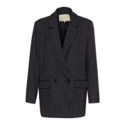 Donkergrijze Geruite Blazer Jas Kaffe , Black , Dames