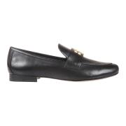 Zwarte leren mocassin met gouden metalen logo Tory Burch , Black , Dam...