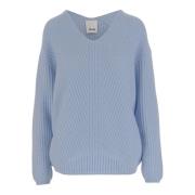 Heldere Blauwe V-Hals Sweater Allude , Blue , Dames