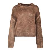 Handgeverfde Alpaca Trui Kameel Roberto Collina , Brown , Dames