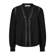 Zwarte Kantdetail Overhemdblouse Co'Couture , Black , Dames