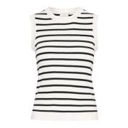 Gestreepte Gebreide Top in Krijt/Zwart Kaffe , White , Dames