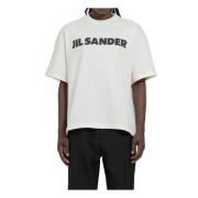 Lange Mouw Crewneck Logo Print T-Shirt Jil Sander , White , Heren