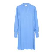 Flowing Jurk met Smock Manchetten Kaffe , Blue , Dames