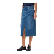 Denim Rok met Hoge Taille en Voorsplit Kaffe , Blue , Dames