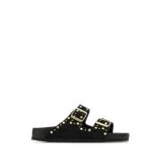 Stijlvolle zwarte suède Rivet slippers Birkenstock , Black , Dames