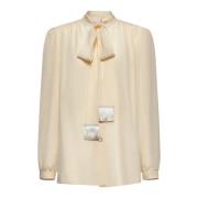 Zijden Ivoor Blouse met Sjaal Valentino , Beige , Dames