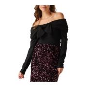 Zwarte Elegante Top met Strikdetail Y.a.s , Black , Dames