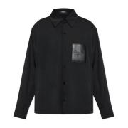 Overhemd met leren zak Balmain , Black , Heren