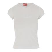 Stretch katoenen T-shirt met logo Diesel , White , Dames