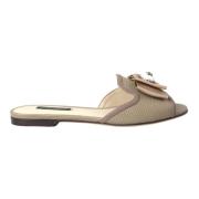 Beige Logo Parel Platte Sandalen Dolce & Gabbana , Beige , Dames