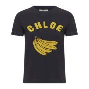 Banana Logo Print Blauw T-shirt Chloé , Blue , Dames