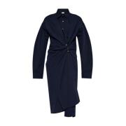 Katoenen Gabardine Knoopsluiting Jurk Dries Van Noten , Blue , Dames