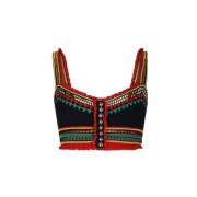 Navy Gehaakte Crop Top V-hals Paco Rabanne , Multicolor , Dames