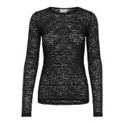 Kant T-shirt Top Zwart Diep Kaffe , Black , Dames