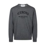 Trui met ronde hals en logo Iceberg , Gray , Heren