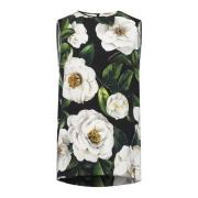 Gardenia Print Zijden Charmeuse Top Dolce & Gabbana , Multicolor , Dam...