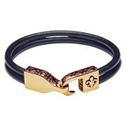 Men's Black Leather Bracelet with Gold Fleur De Lis Lock Nialaya , Yel...