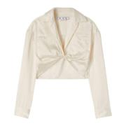 Twist Crop Shirt Off White , White , Dames