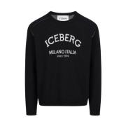 Trui met ronde hals en logo Iceberg , Black , Heren