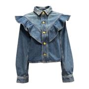 Gerimpelde Denim Jas Gouden Knopen Ulla Johnson , Blue , Dames